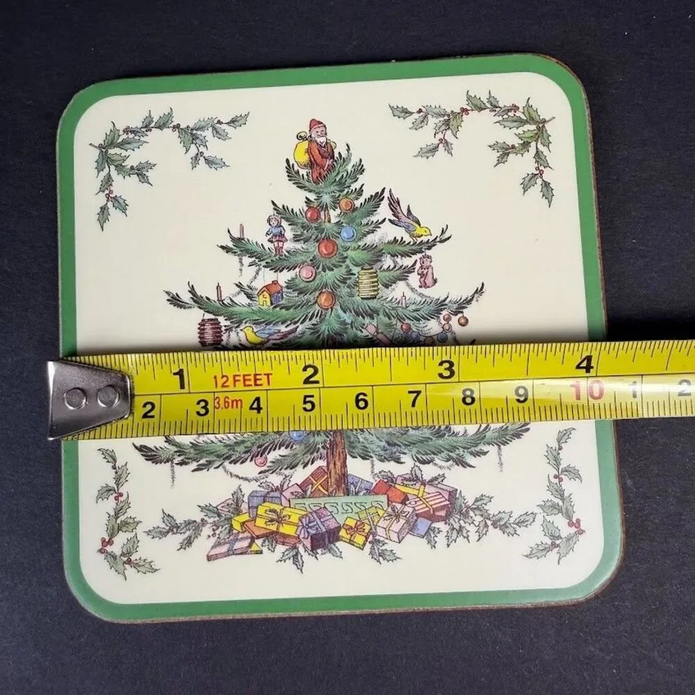 Set of 6 Spode Christmas Tree Cork/Acrylic Finish 4.25 in Coasters, Made England